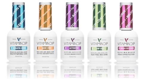 Triple Vitamin Dip Liquid | SET OF 5: KERATIN BOND, BASE COAT, ACTIVATOR, TOP COAT, and BRUSH RESTORER